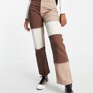 Hollister Dad Jeans Patchwork Color Block Size 27 High Rise Streetwear Boho